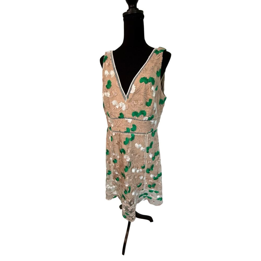 Badgley Mischka Blush Floral Embroidered Lace Dress Sleeveless Fit Flare 14